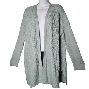 Chico's Cardigan Women Size 4 XXL Sage Green Cashmere Wool Blend Cable Knit Open